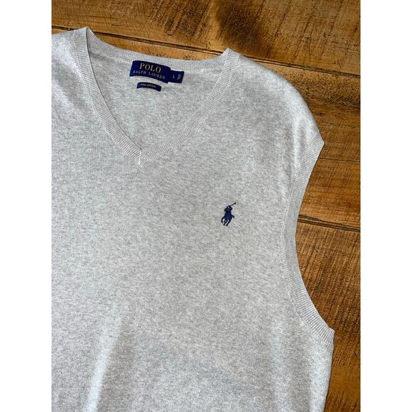 Mens Polo Ralph Lauren Gray‎ Pima Cotton Super Soft Sweater Vest Size Large - Picture 2 of 6